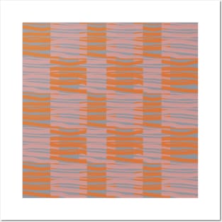 Contemporary Retro Orange Pink Grey Abstract Fibres Pattern Posters and Art